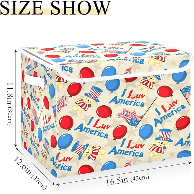 susiyo Classical American Pattern fabric storage baskets with lids,Collapsible Storage Boxes,Foldable storage boxes with handles for Home,Office,Closet Organization