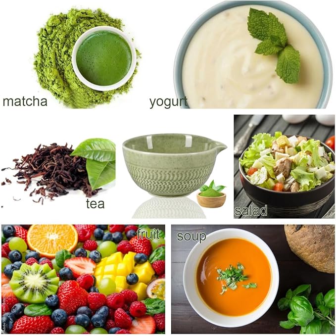 Ceramic Japanese Style Matcha Bowl Whisk Holder Temperature Resistant Braid Textured Matcha Tea Bowl Set With Spout for Trip (Light Green)