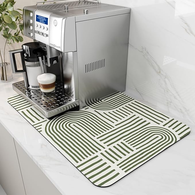 AMOAMI Coffee Mat - Hide Stain Rubber Backed Absorbent Dish Drying Mat for Kitchen Counter - Fits Under Coffee Maker - Khaki 12X19