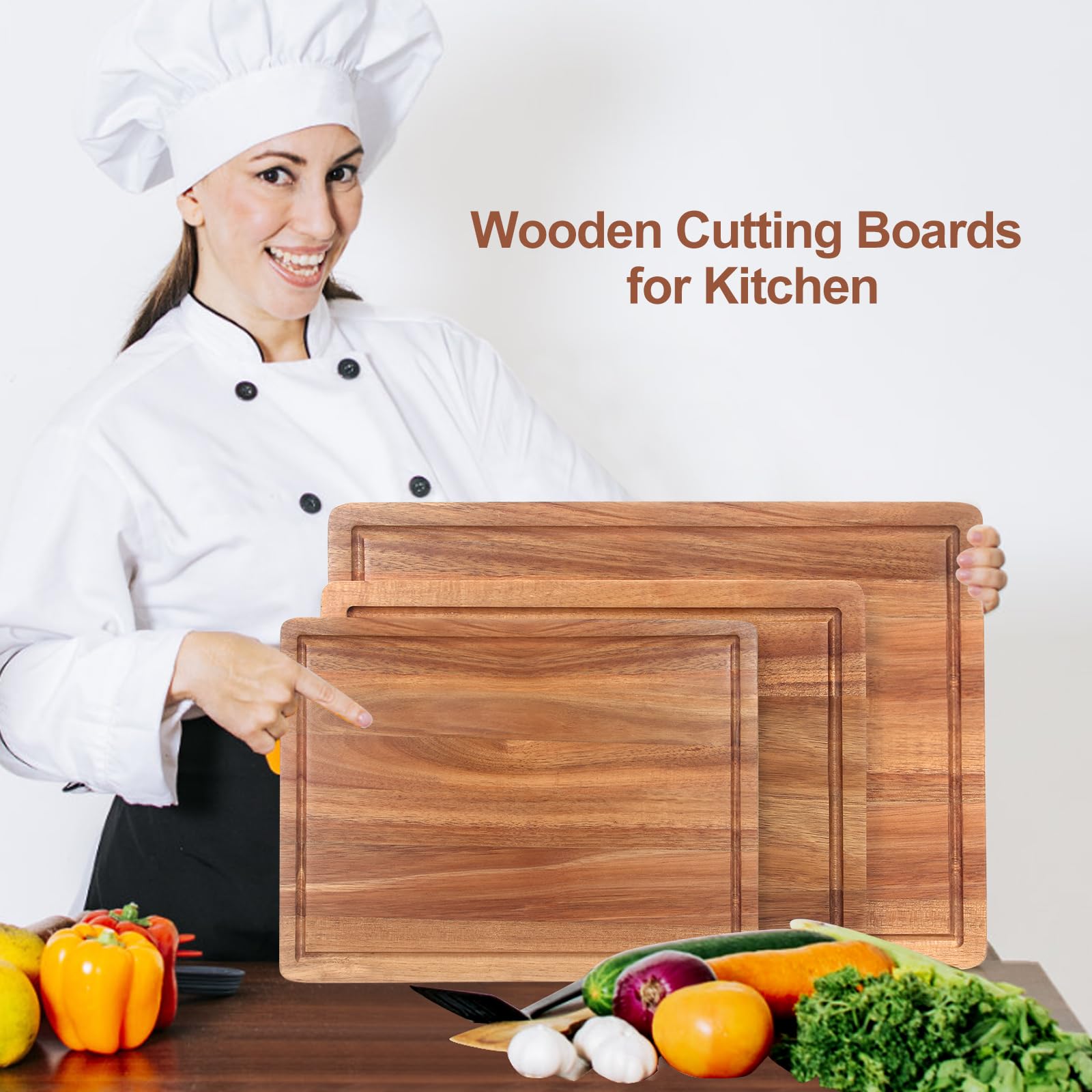 Solid Acacia Wood Cutting Board Set of 3 Wooden Charcuterie Boards Set