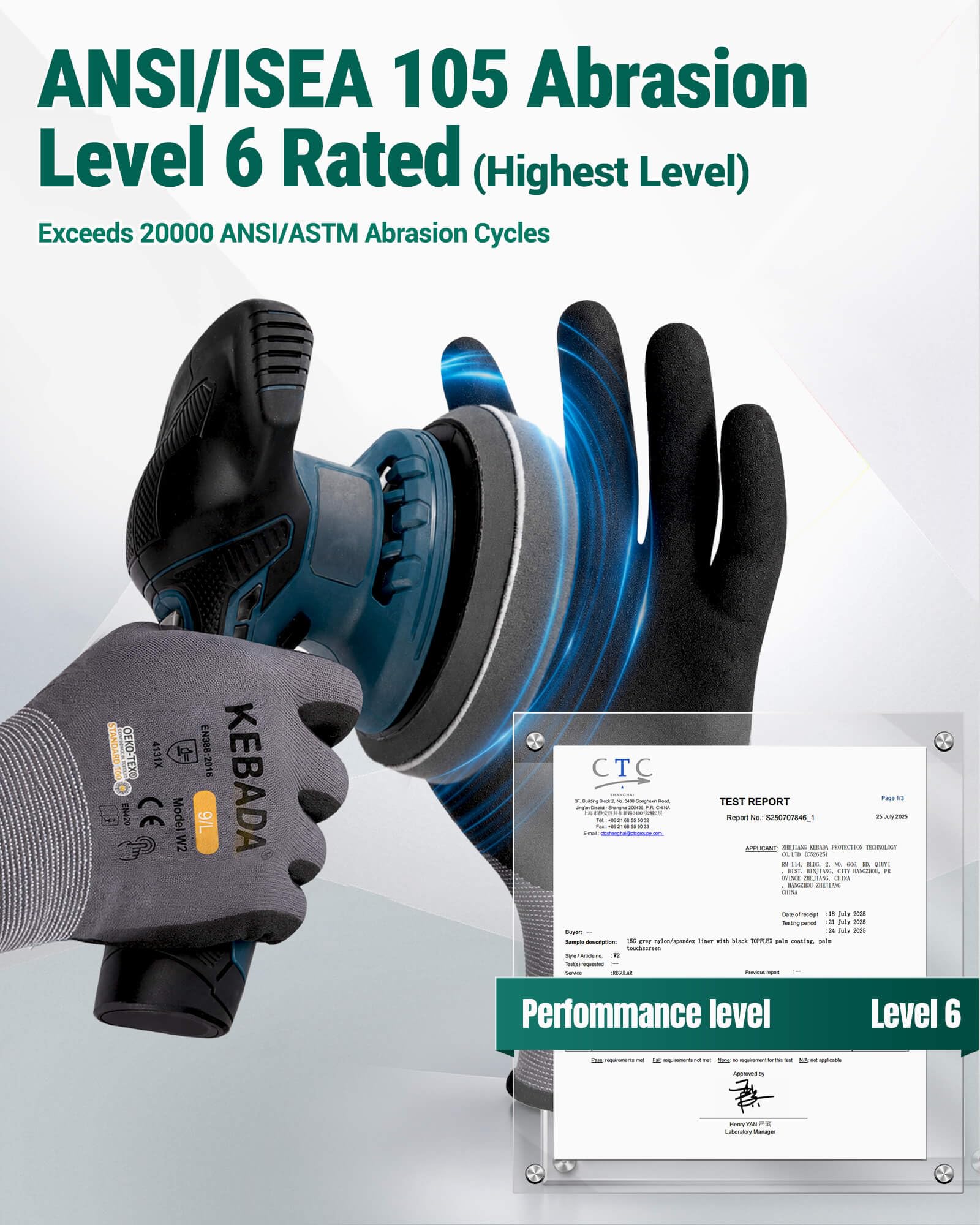 Kebada W2 Touchscreen Safety Work Gloves for Men & Women, 6 Pairs