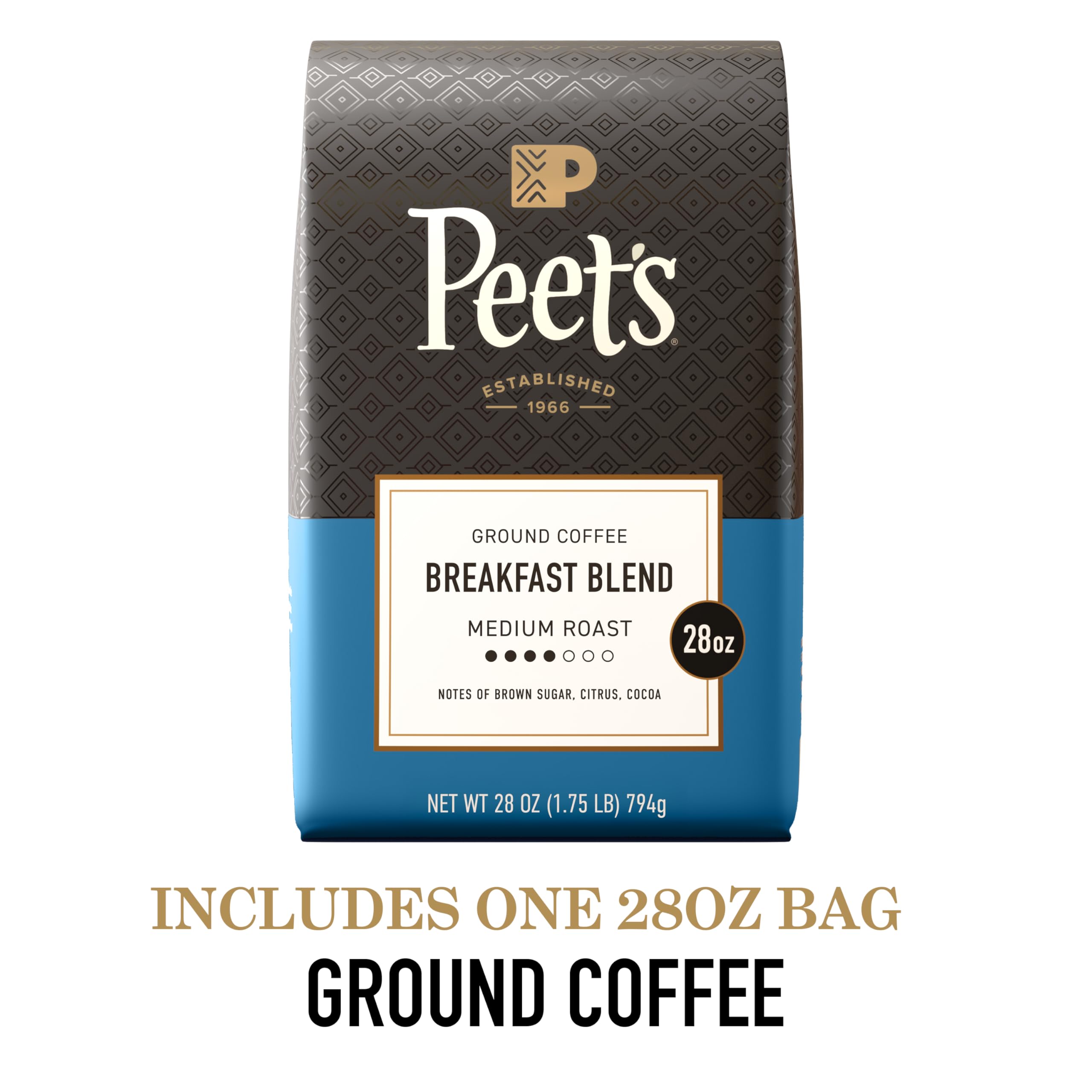 Peet's Coffee, Medium Roast Ground Coffee, 100% Arabica Coffee - Breakfast Blend 28 Ounce Bag