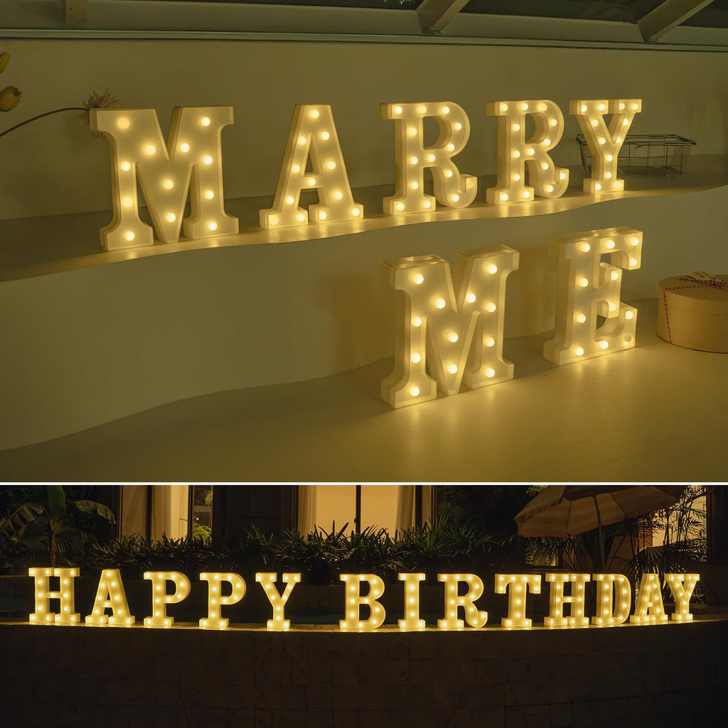 Foaky LED Letter Lights Sign Marquee Light Up Letters Sign for Night Light Wedding/Birthday Party Battery Powered Christmas Lamp Home Bar Decoration(T)