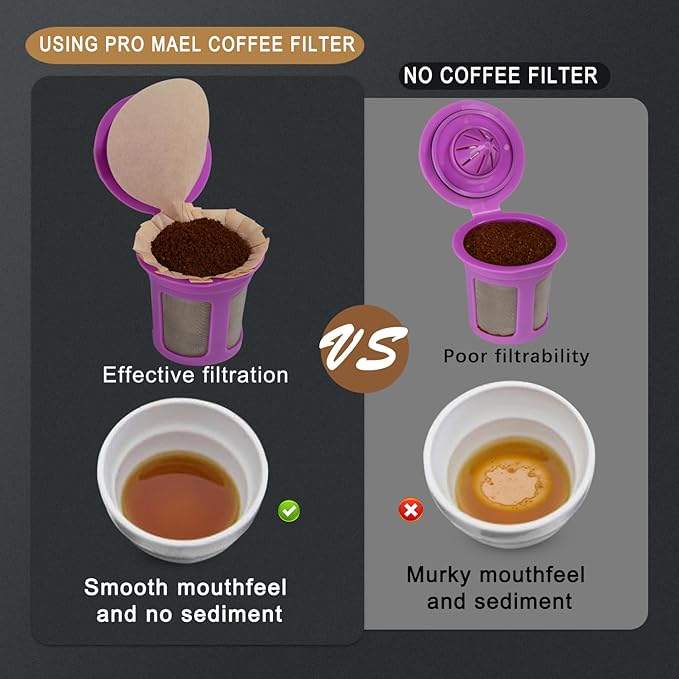 Pro Mael Disposable Coffee Filters Paper with Lid for Keurig Brewers Single Serve 1.0 and 2.0 Reusable K Cup Pods, Natural (200 Count)