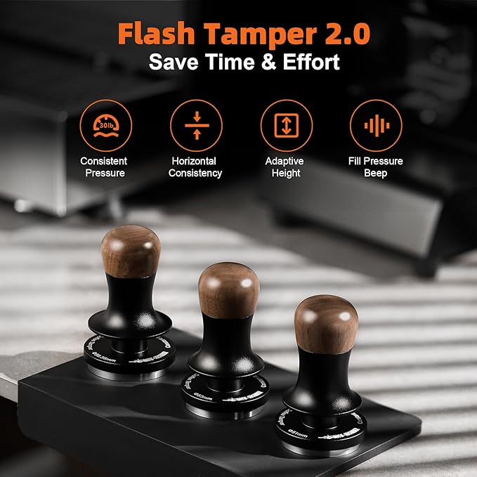 Espresso Tamper 53.35mm-3 Spring Loaded Coffee Tamper-15lb / 30lbs Replacement Springs Calibrated Tamper with Sound Feedback-MHW-3BOMBER Flat Base Tamper-Fits for 54mm Portafilter Basket T6183T-OS
