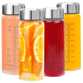 Glass Juice Bottles 4 Pack 16 oz - Wide Mouth Glass Water Bottles with Lids - for Juicing, Smoothies, Milk, Protein, BPA Free, Reusable, Stainless Steel Lids, Leak Proof, Shaker bottle (500 ml)