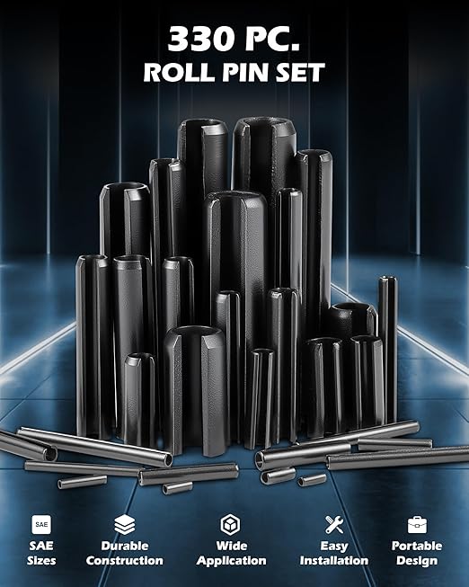 ZELCAN 330pcs SAE Roll Pin Set, Split Expansion Pin Assortment Kit for Home Improvement Automotive Repair More, 5/32 3/32 5/16 3/8 1/4 7/32 5/64 1/16 1/8 3/16 Inch Slotted Spring Pins, Various Lengths