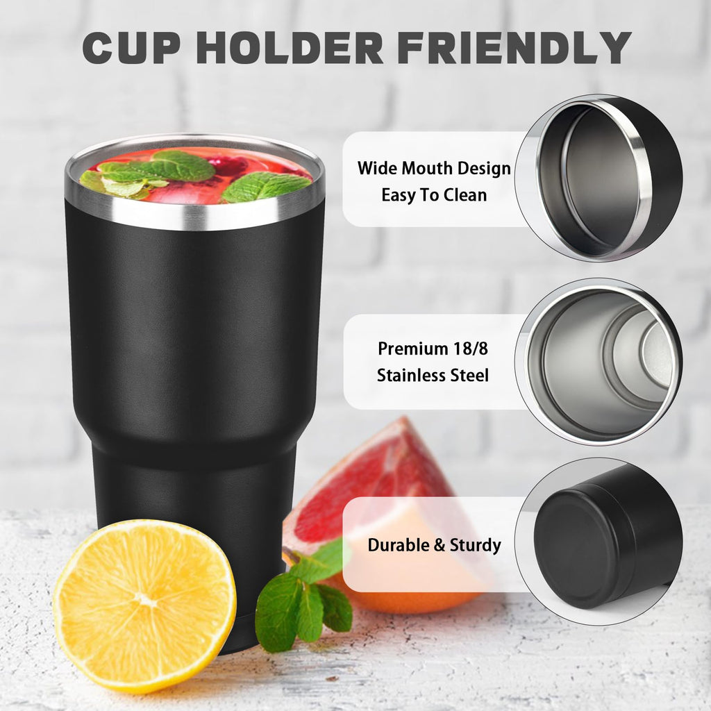 GUDEMAO 30 oz Tumbler with Lids and Straws, Stainless Steel Insulated Coffee Tumbler, Double Wall Vacuum Insulated Travel Mug Cup, Leakproof Thermal Coffee Cup for Hot and Cold Drinks (Black)