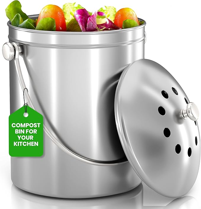 Utopia Kitchen Countertop Compost Bin 1.3 Gallon, Stainless Steel