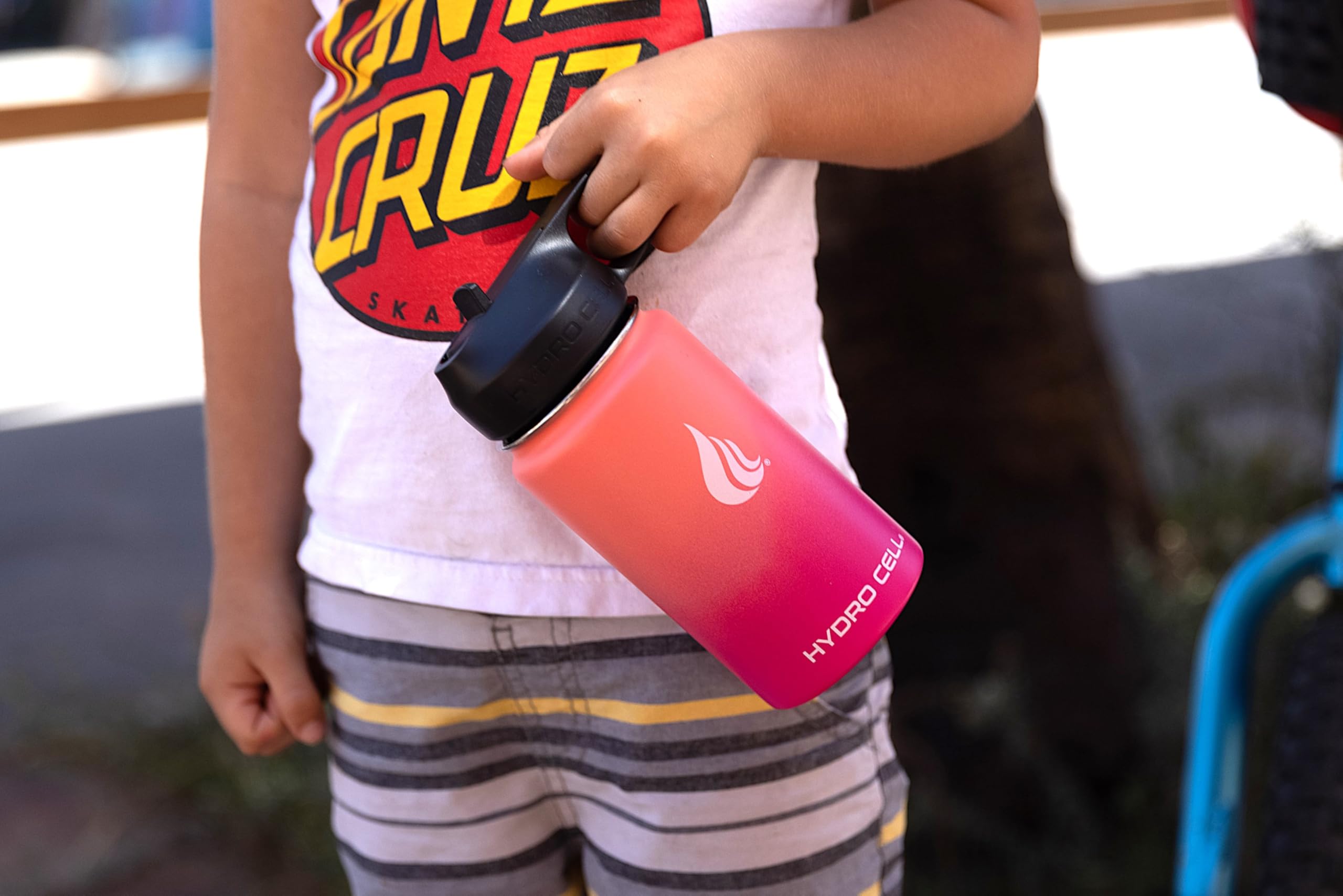 HYDRO CELL Stainless Steel Insulated Water Bottle with Straw - For Cold & Hot Drinks - Metal Vacuum Flask with Screw Cap and Modern Leakproof Sport Thermos for Adults (Coral/Punch 14oz)