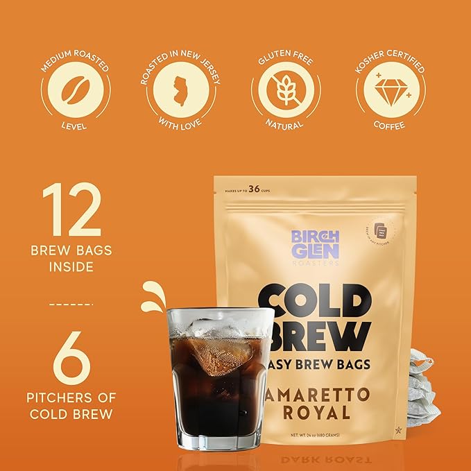 Birch Glen Roasters Cold Brew Coffee Bags - 12 Pack of Coarse Ground Coffee Filter Pitcher Packs for Easy Brewing - 100% Arabica - Yields 6 Pitchers - French Vanilla Flavor
