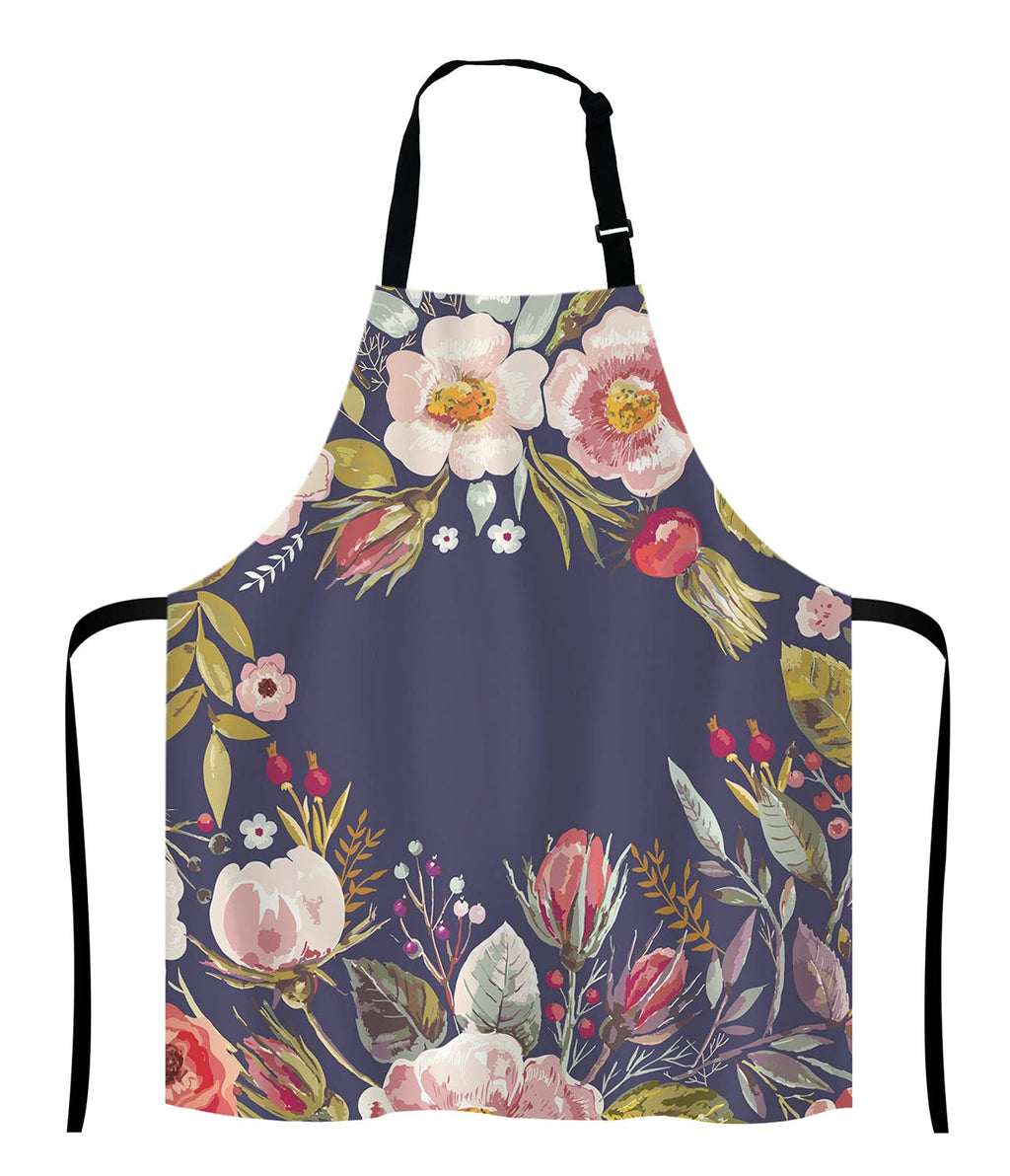 Lefolen Vintage background with hand drawn floral wreath Adjustable Bib Apron, Romantic Flowers Cooking Kitchen Apron for Men Women