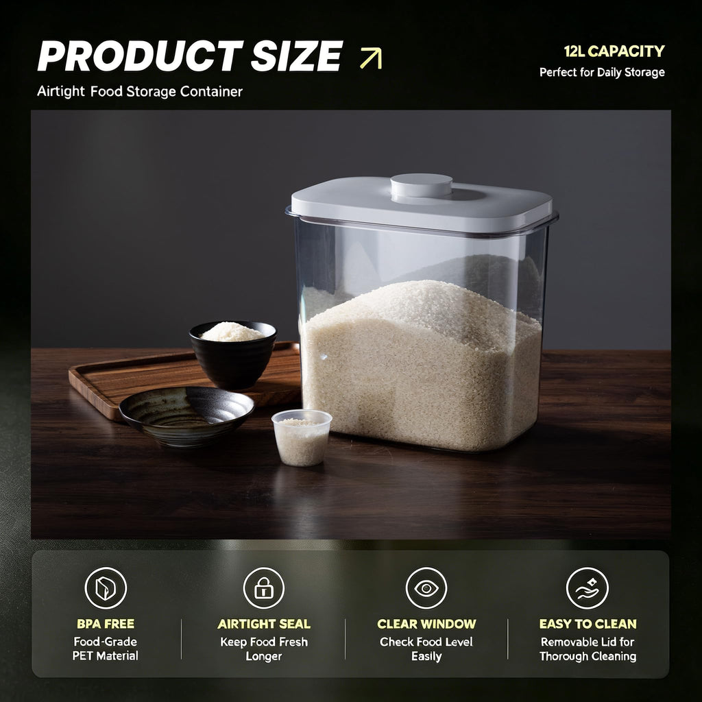 LivLab Rice Container 20-25 Lbs - Airtight with Measuring Cup, PET BPA-FREE
