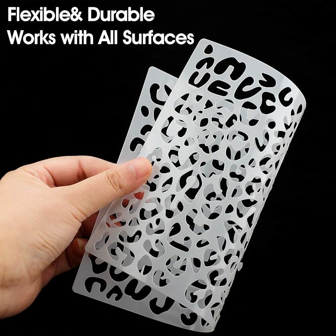 Zonon 4 Pieces Leopard Skin Stencil Reusable Cheetah Paint Stencil Template for Scrapbooking Fabric Drawing Tracing DIY Cake Furniture Wallpaper Floor Decor(8.3 x 11.7 Inch)