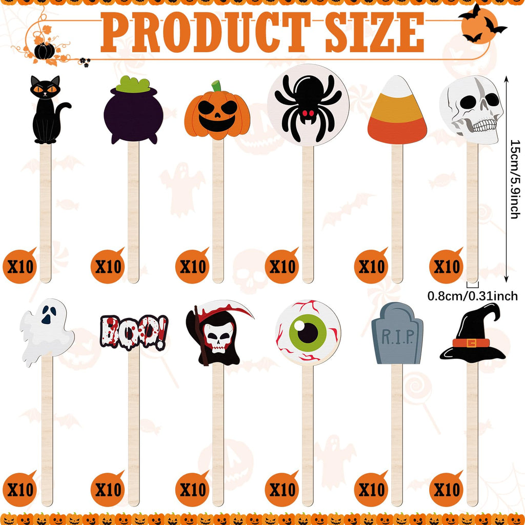 Jinei 120 Pcs Halloween Coffee Stirrers Stir Sticks Natural Wooden Stir Sticks Disposable Drink Stirrers for Stirring Hot Chocolate Milkshake Restaurant Home Office