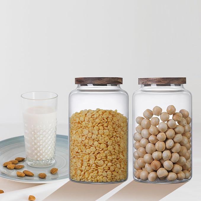 Vacuum Coffee Canister Glass Food Storage Jars With Airtight Lids Borosilicate Glass Coffee Canister Container for Coffee Beans & Grounds Tea Sugar Spices Kitchen (94oz(2800ml)-B-2pack)