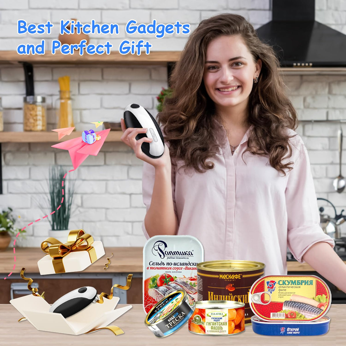 Electric Can Opener, Can Opener Electric Fits All Can Sizes, One Touch USB Rechargeable Electric Can Opener for Kitchen and Seniors with Arthritis, Chef, Automatic Can Opener, Portable Kitchen Gadgets