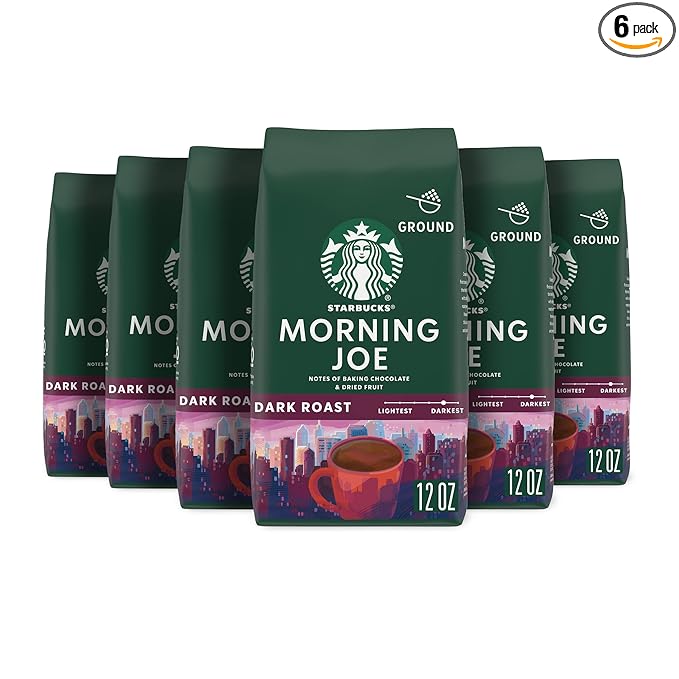 Starbucks Ground Coffee, Dark Roast Coffee, Morning Joe, 100% Arabica, 6 bags (12 oz each)