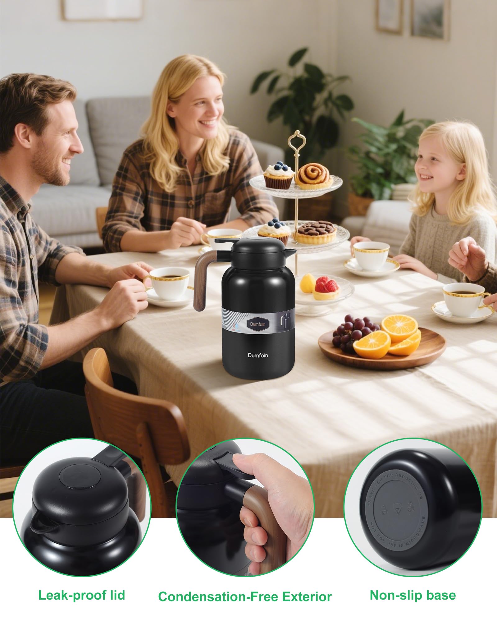 68 Oz Thermal Coffee Carafe, Stainless Steel Insulated Vacuum Coffee Carafes For Keeping Hot, 2 Liter Carafe for Hot Liquids (Matte Black)