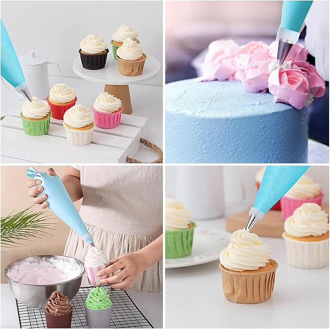 55PCS Piping Bags Tips Set Reusable Pastry Bags and Frosting Tips Cakes Decorating Kit for Cookie Icing, 2 Icing Bags, 49 Icing Tips, 3 Couplers, 1 Storage Box