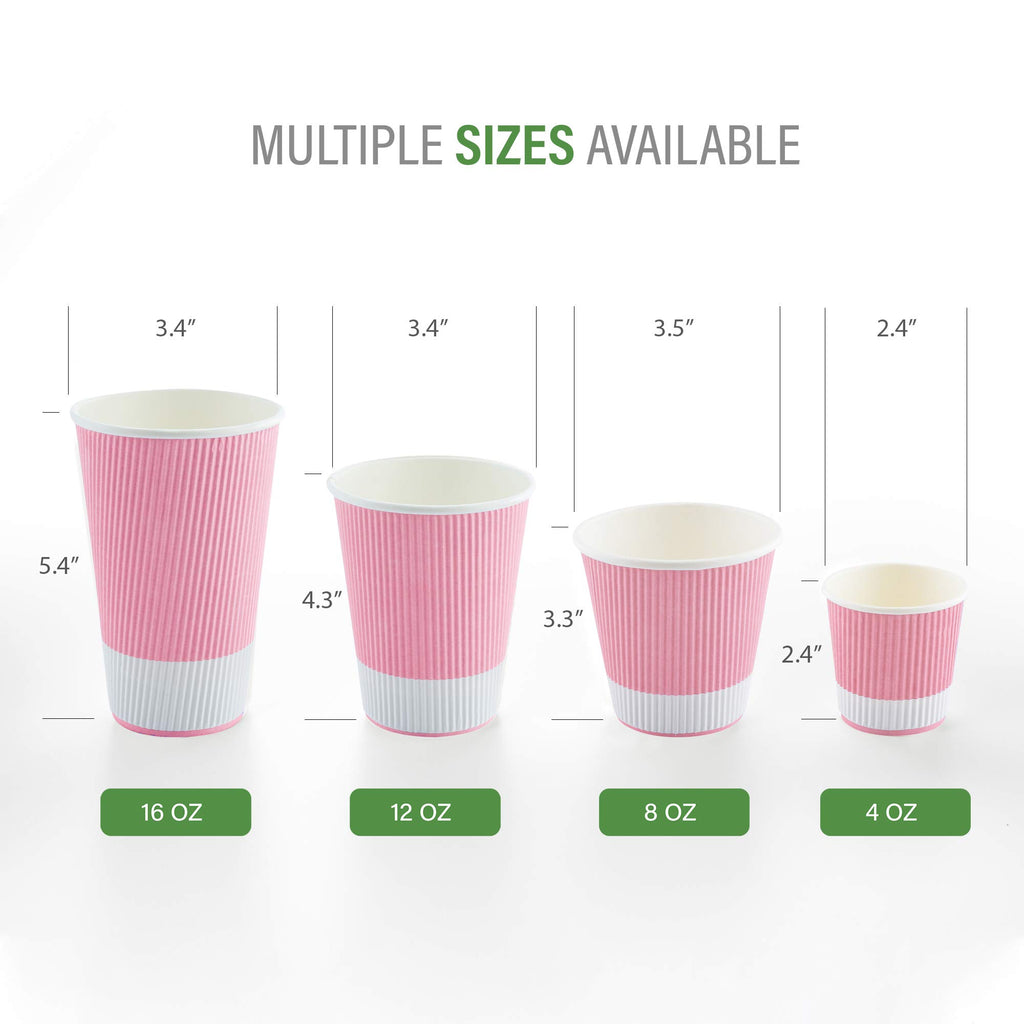 Restaurantware Ripple Wall Coffee Cups 25 Count 8 Ounce Insulated Light Pink Paper Cups, Rolled Rim Spill-Resistant Disposable Paper Non-Slip for Coffee, Beverages