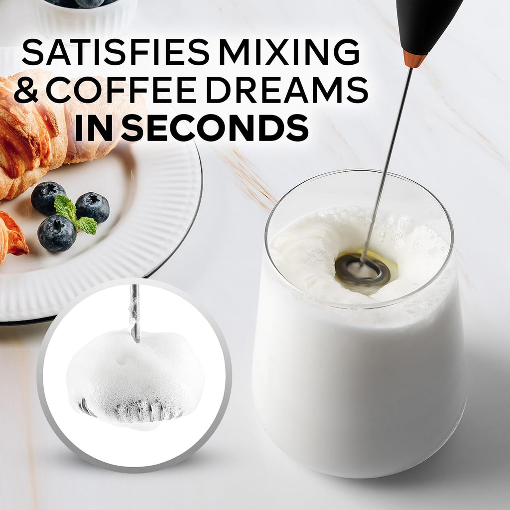 Zulay Kitchen Powerful Milk Frother Wand With Duracell Batteries - Ultra Fast Handheld Drink Mixer - Electric Whisk Foam Maker for Coffee, Lattes, Cappuccino & Matcha - Z1 Motor - Black & Copper