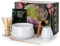 Nucookery Matcha Set with 18oz Ceramic Bowl Bamboo Whisk Kit 5pcs, White