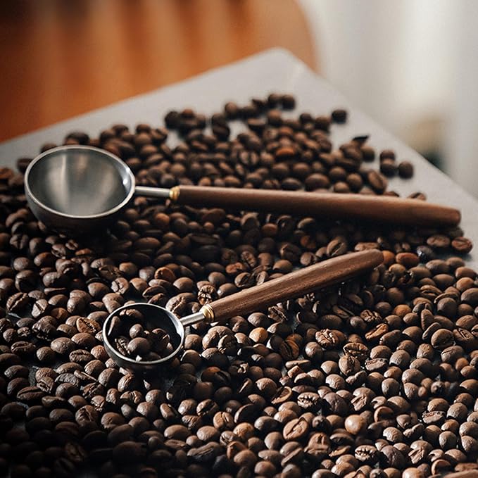Coffee Spoon - Vintage Walnut Wood Handle, Stainless Steel Coffee Scoop ，Stainless Steel Tea Scoopand Seasoning Spoons (1, Silver, 5g Capacity)