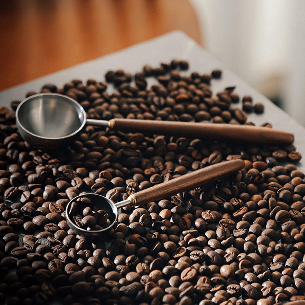 Gonzone Coffee Spoon - Vintage Walnut Wood Handle, Stainless Steel Coffee Scoop ，Stainless Steel Tea Scoopand Seasoning Spoons (1, Gold, 5g Capacity)