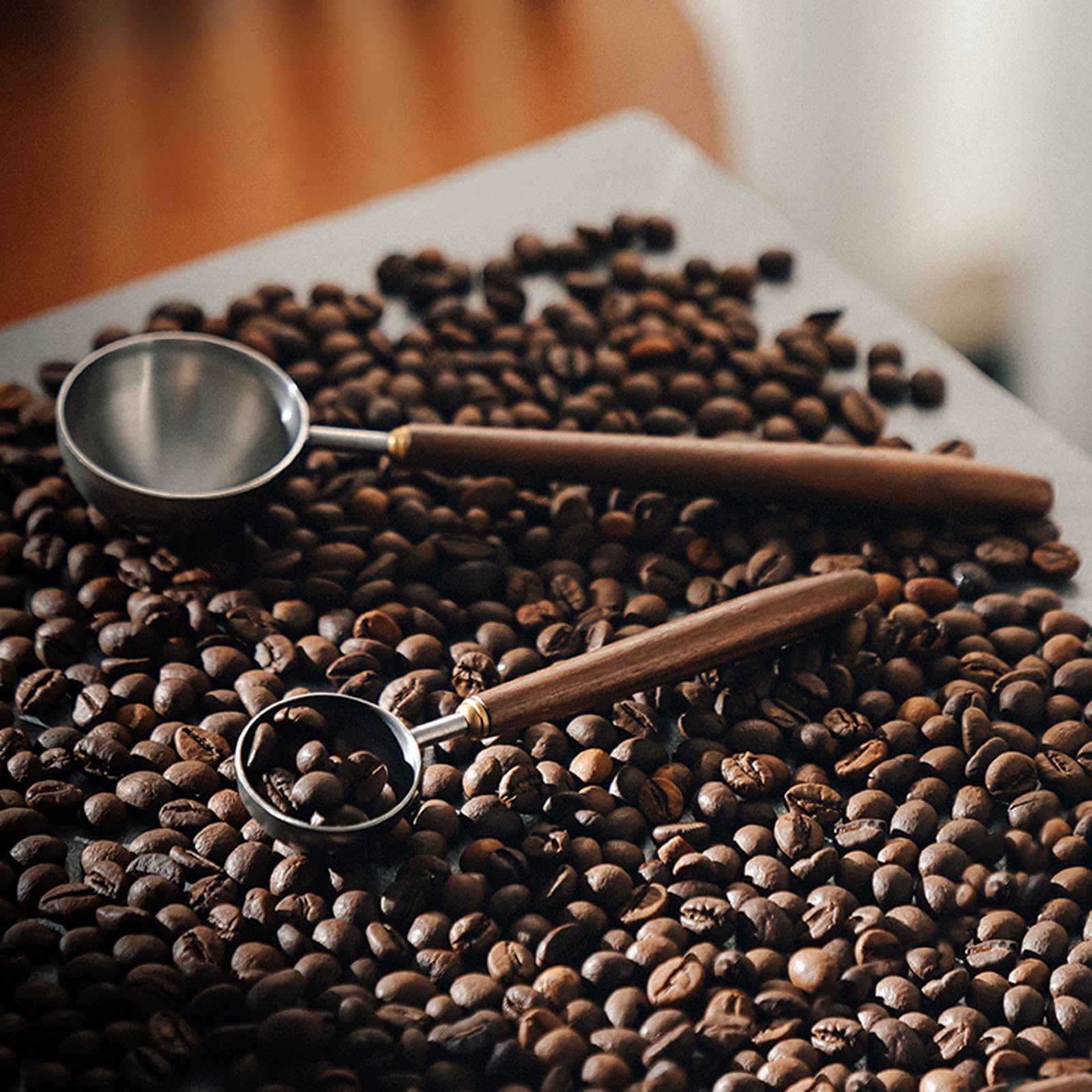Gonzone Coffee Spoon - Vintage Walnut Wood Handle, Stainless Steel Coffee Scoop ，Stainless Steel Tea Scoopand Seasoning Spoons (1, Gold, 5g Capacity)