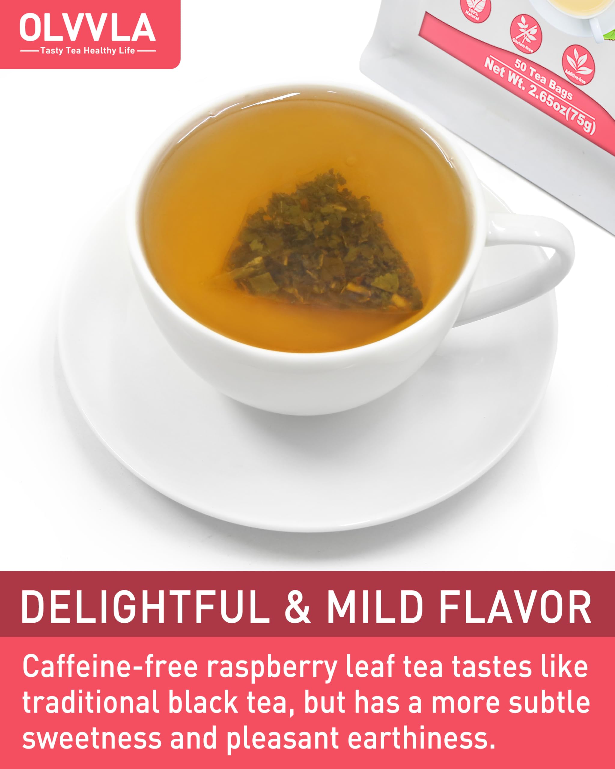 Olvvla - Raspberry Leaf Tea Bags - 1.5g X 50 Count - Red Raspberry Leaves