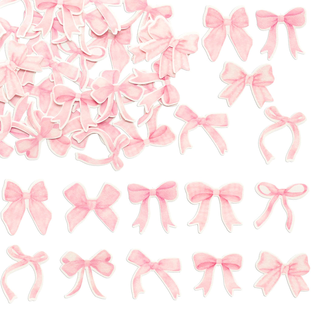 Gyufise 50Pcs Edible Pink Bowknot Cupcake Toppers Wafer Paper Bowknot Cake Dessert Picks Drink Topper Baby Shower Princess Cupcake Toppers for Birthday Party Decoration Supplies
