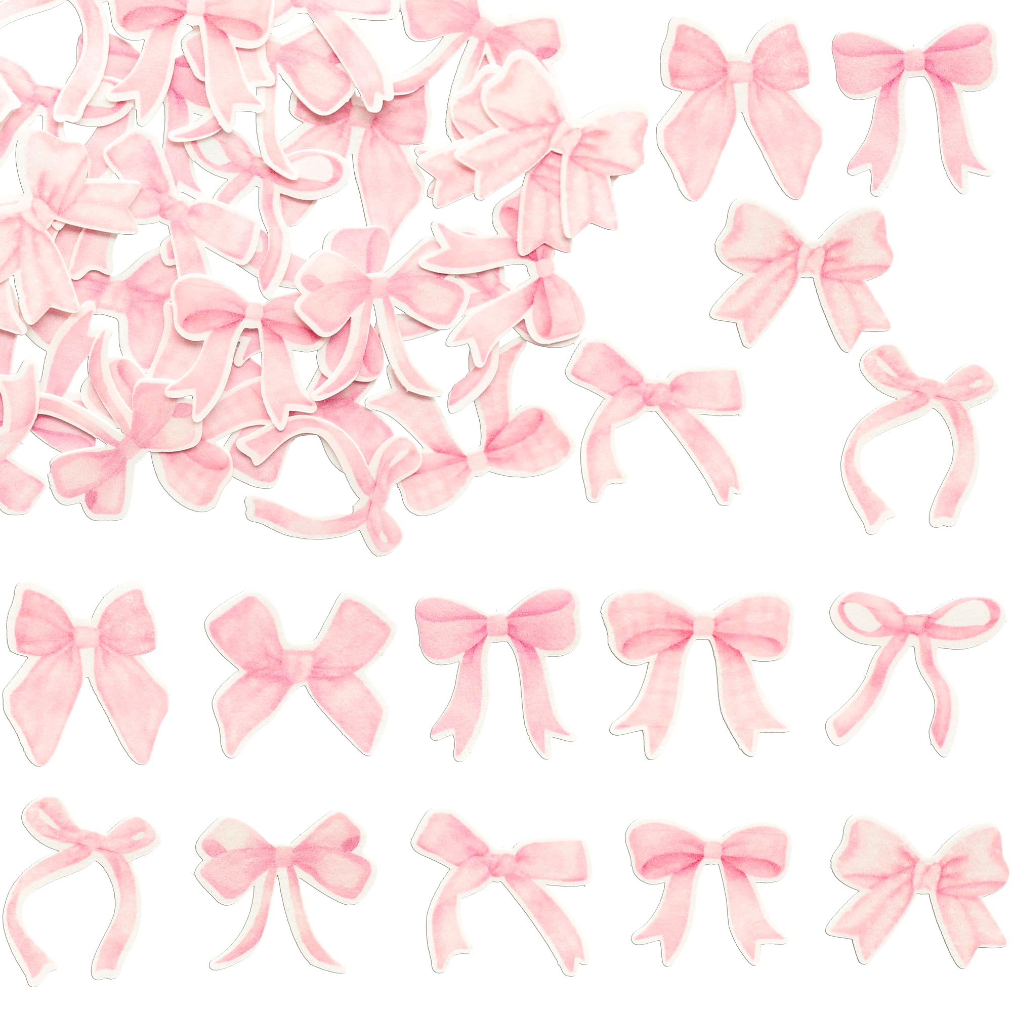 Gyufise 50Pcs Edible Pink Bowknot Cupcake Toppers Wafer Paper Bowknot Cake Dessert Picks Drink Topper Baby Shower Princess Cupcake Toppers for Birthday Party Decoration Supplies
