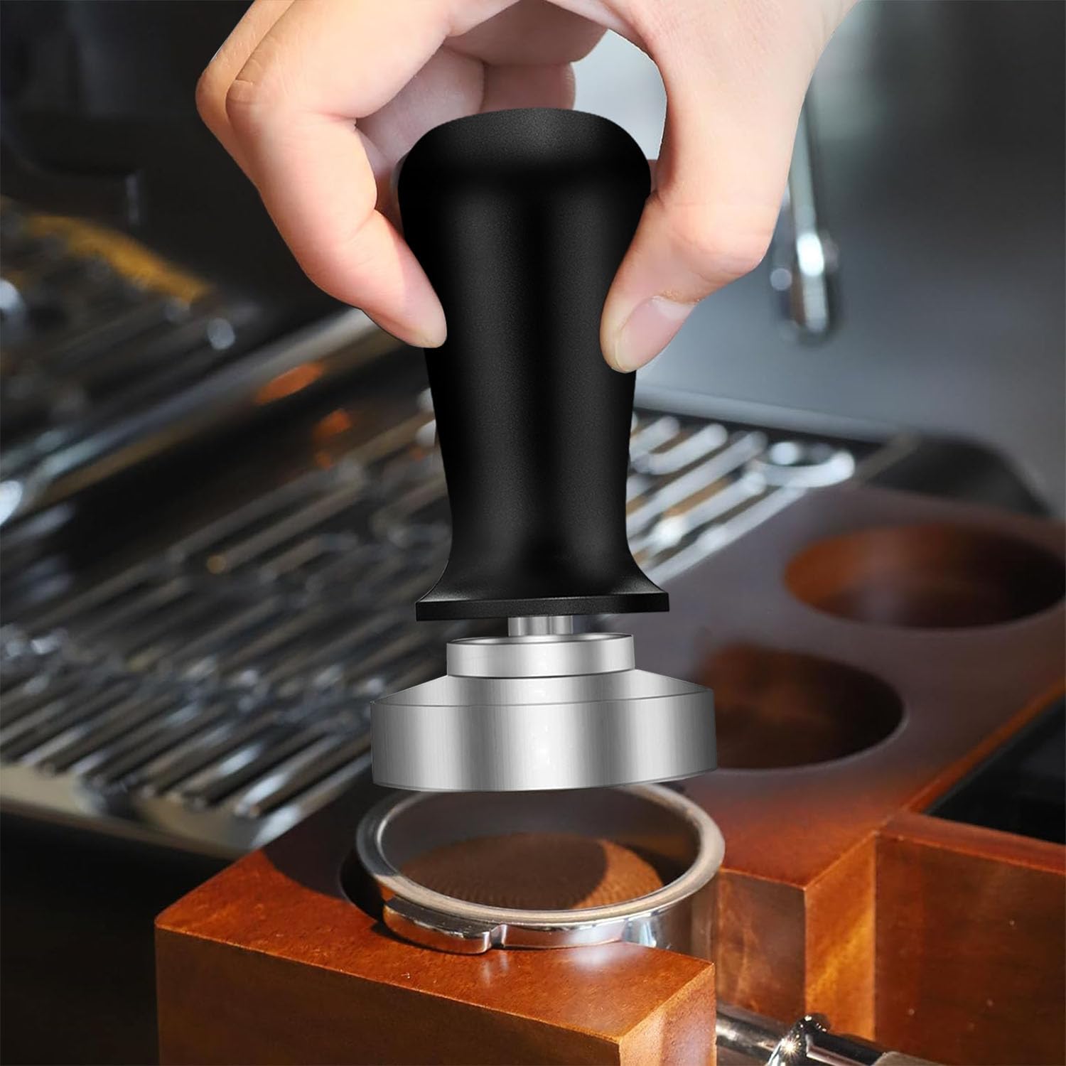 Espresso Tamper,Stainless Steel Ripple Base Coffee Tamper,Espresso Accessories,Calibrated Loaded Espresso Tamper,Ergonomic Handle Espresso Tamper,Fits Most Portafilters,Espresso Tamper (Black, 51mm)