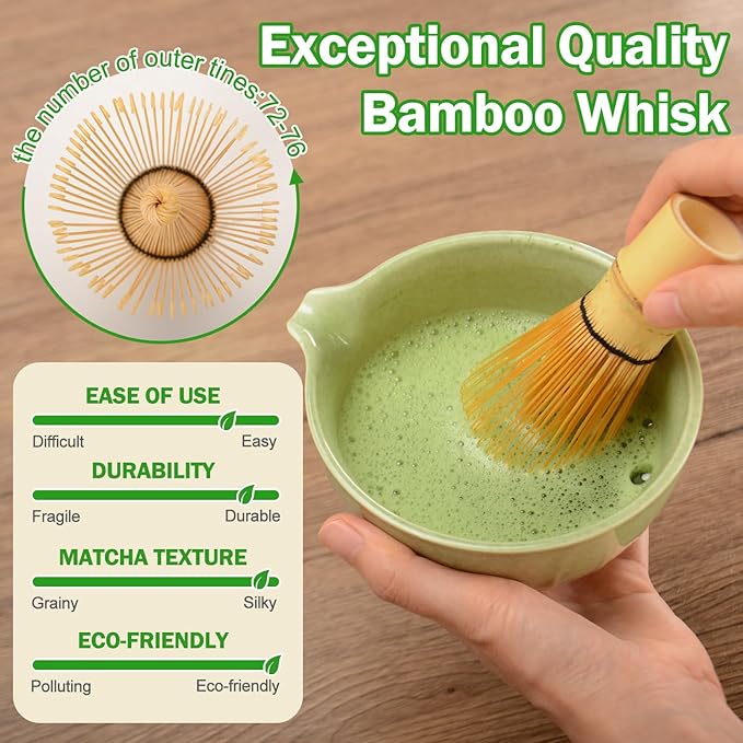MONOJOY Matcha Whisk Set Ceramic Bowl Kit with Spout, Bamboo Chasen and Holder, Scoop Rest,Sifter Tea Towel Ceremonial Cute Matcha Tea Making Tool,Gift Perfect for Latte Lovers | Beginners,7pcs