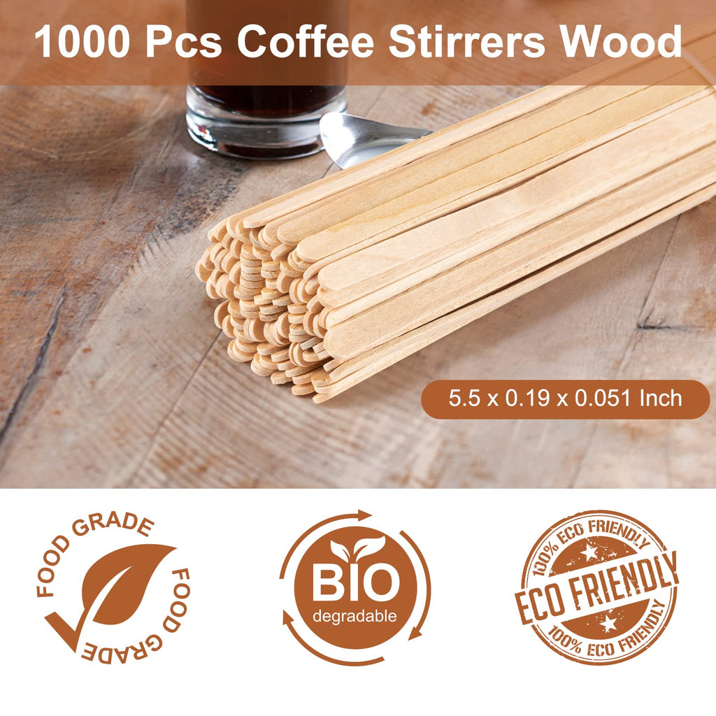 1000 Pcs Coffee Stirrers 5.5 Inch Wood Coffee Stir Sticks Individually Wrapped Wooden Stir Sticks Disposable Wood Stir Sticks Eco-Friendly Wood Coffee Stir Sticks for Coffee, Cocktail (1000 PCS)