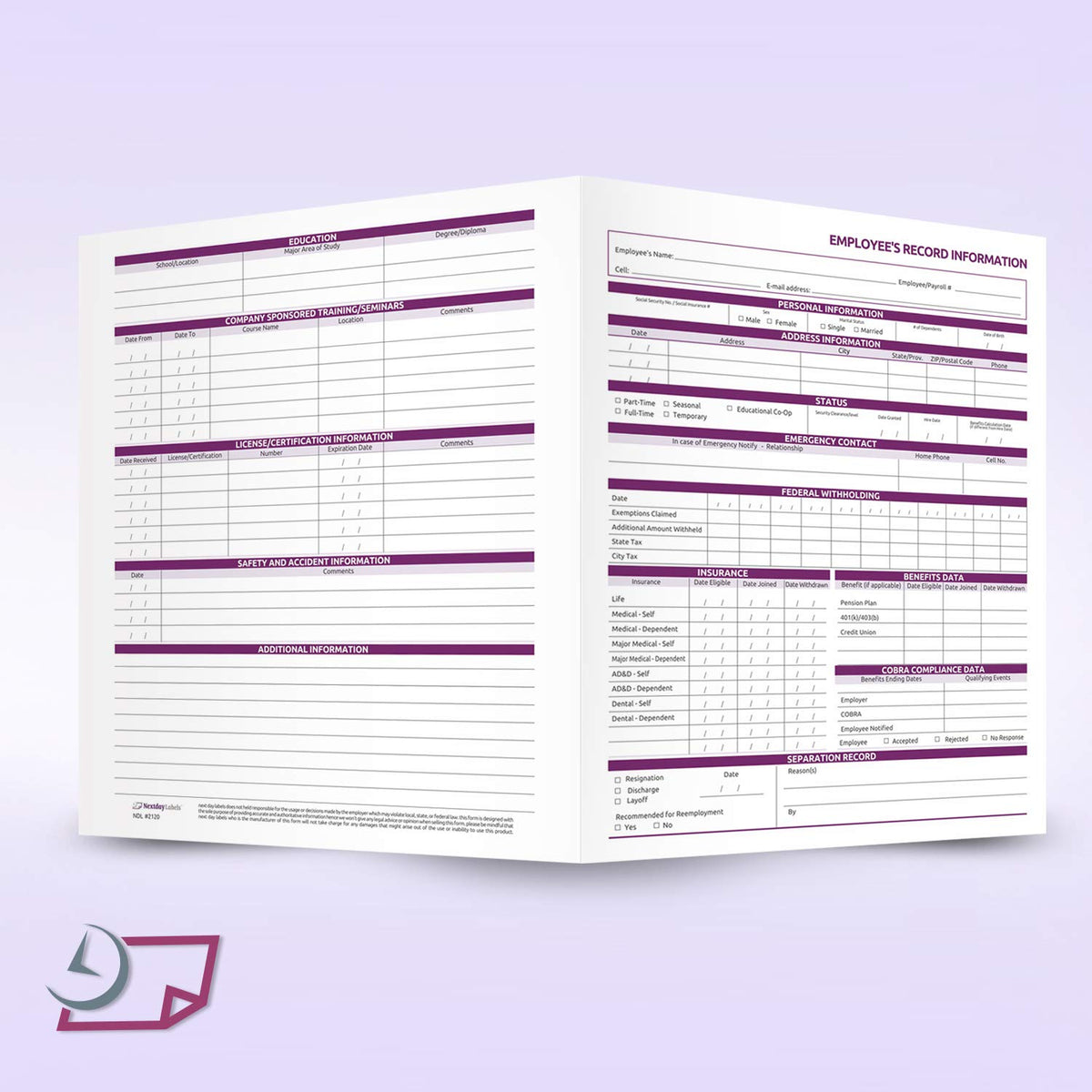 NextDayLabels Employee Record Personnel File Folders, Made in USA, 25-Pack