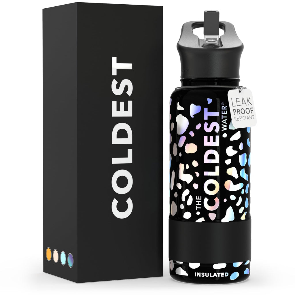 Coldest Insulated Water Bottle with Straw Lid - Stainless Steel Metal Insulated Bottle for Men & Women (Moonlight Leopard, 32 oz)