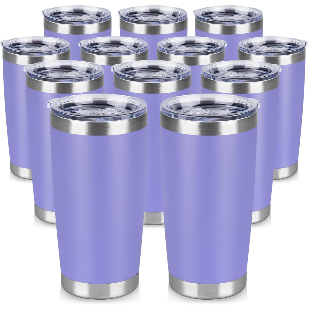 VQRRCKI 20 oz Tumbler Stainless Steel Tumblers Bulk with Lid Double Wall Insulated Coffee Tumbler Cups for Hot & Cold Drinks Powder Coated Travel Coffee Tumbler Mug Metal (Lavender, 12 pack)