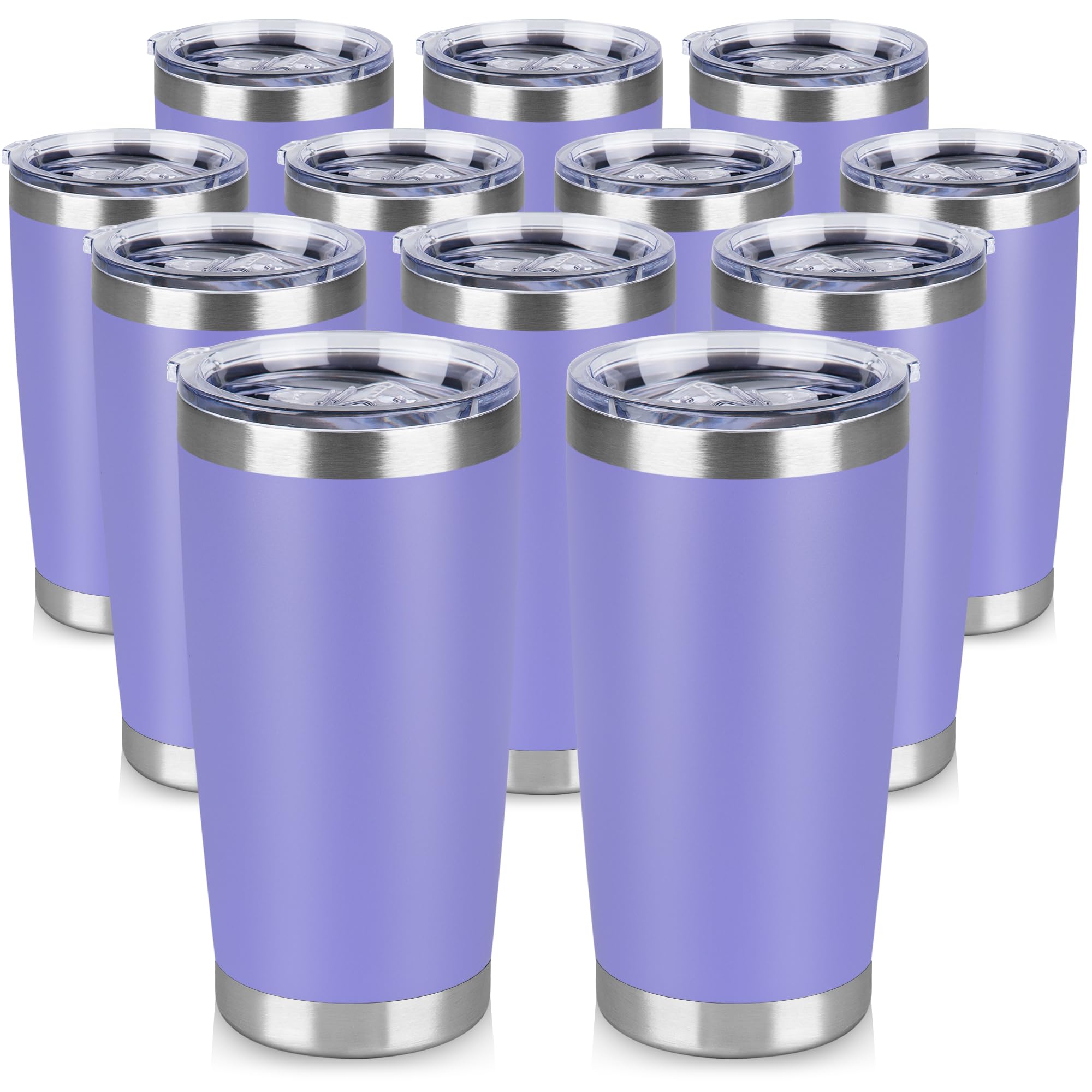 VQRRCKI 20 oz Tumbler Stainless Steel Tumblers Bulk with Lid Double Wall Insulated Coffee Tumbler Cups for Hot & Cold Drinks Powder Coated Travel Coffee Tumbler Mug Metal (Lavender, 12 pack)