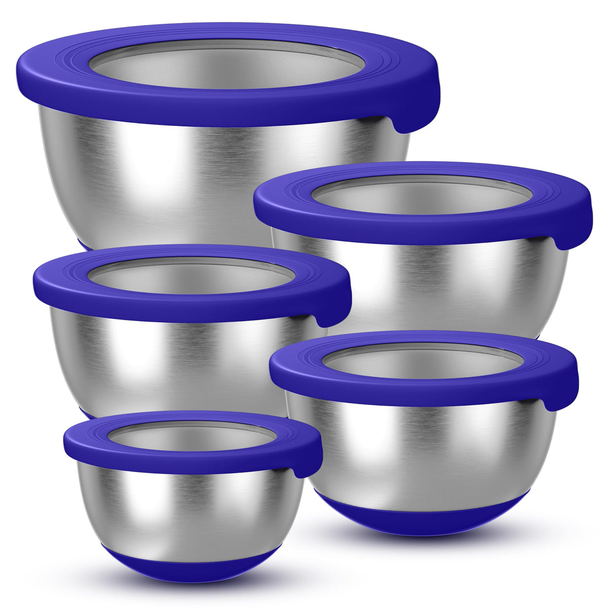 KITEISCAT Stainless Steel Mixing Bowls with Lids – Set of 5 Large Nesting Metal Bowls for Kitchen, Baking, Cooking, Food Prep & Storage, Non-Slip Base, Dishwasher Safe,Yellow