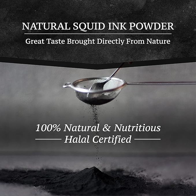 Black Hut Squid Ink Powder, Food Coloring for Rice Noodles Pasta Spaghetti Risotto, Nero Di Seppia, Tinta de Sepia, Halal Certificate, Contains Molluscs, 1.76oz / 50g (Pack of 1)