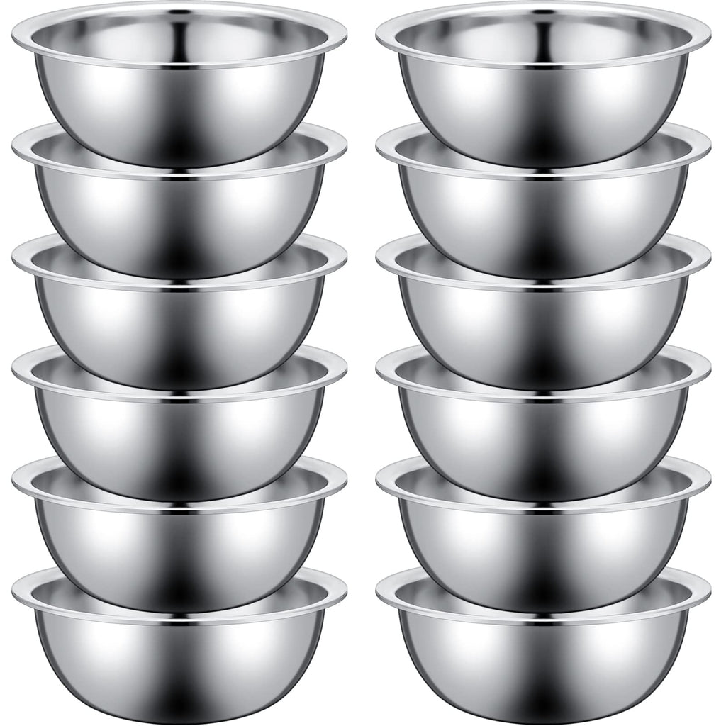 Pinkunn 12 Pcs Stainless Steel Mixing Bowls, Nesting Metal Salad Prep Bowls Bulk Reusable Baking Food Container Large Medium Small for Kitchen Hotel Restaurant Cooking, Silver (8.66 x 3 Inch)
