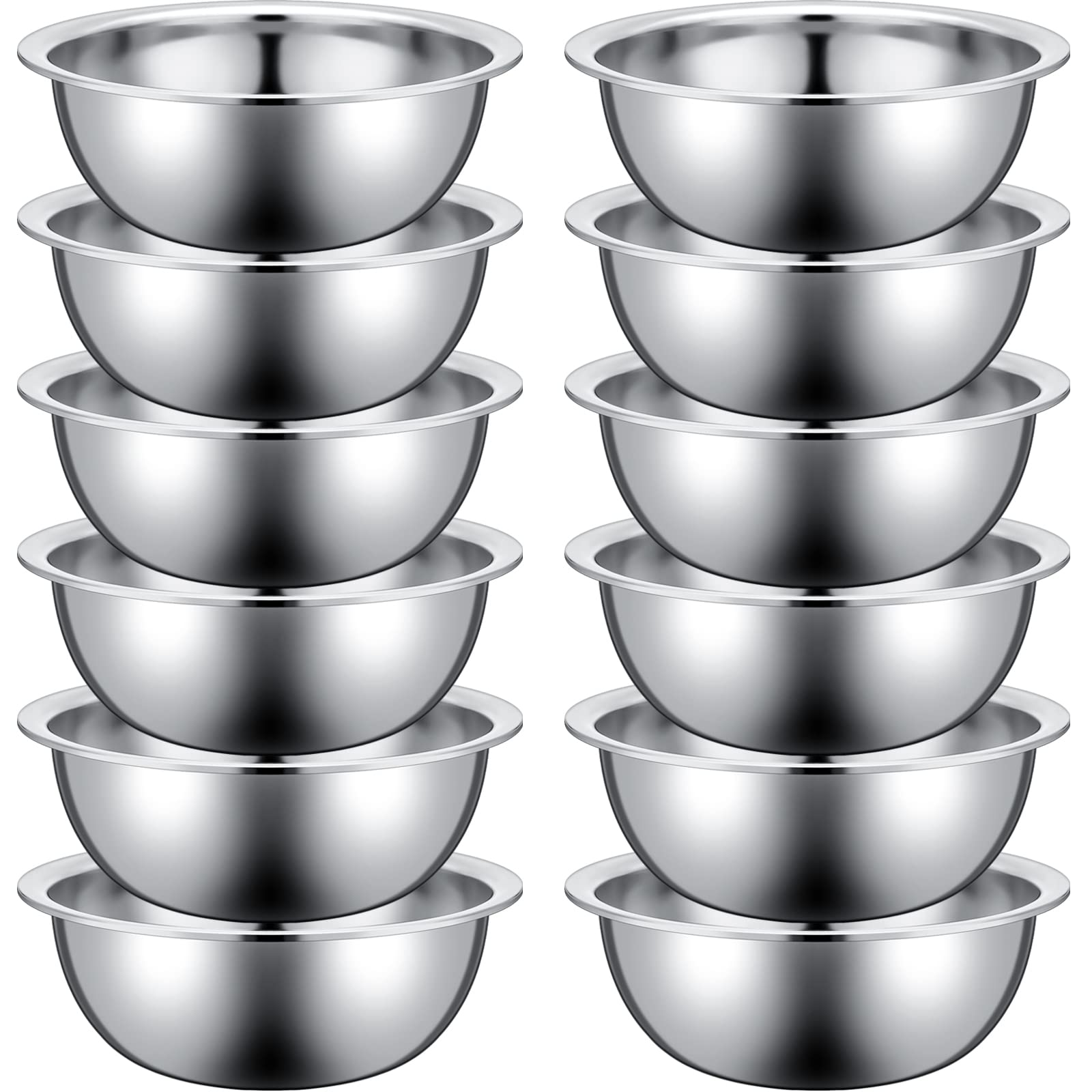 Pinkunn 12 Pcs Stainless Steel Mixing Bowls, Nesting Metal Salad Prep Bowls Bulk Reusable Baking Food Container Large Medium Small for Kitchen Hotel Restaurant Cooking, Silver (8.66 x 3 Inch)