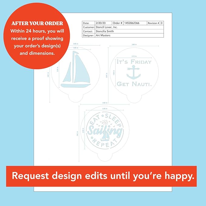 Stencil Stop Custom Coffee Stencil - Customizable for Business Logos, Faces, Images - 14 Mil Mylar Plastic (3 x 3 inches - 5 Pack)