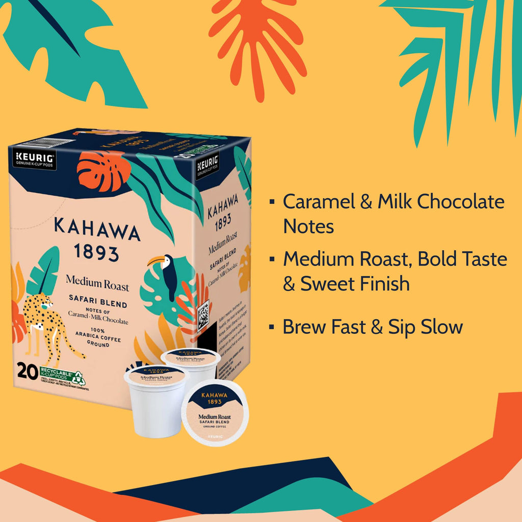 Kahawa 1893 Medium Roast Coffee K-Cup Pods Safari Blend (20 Count)