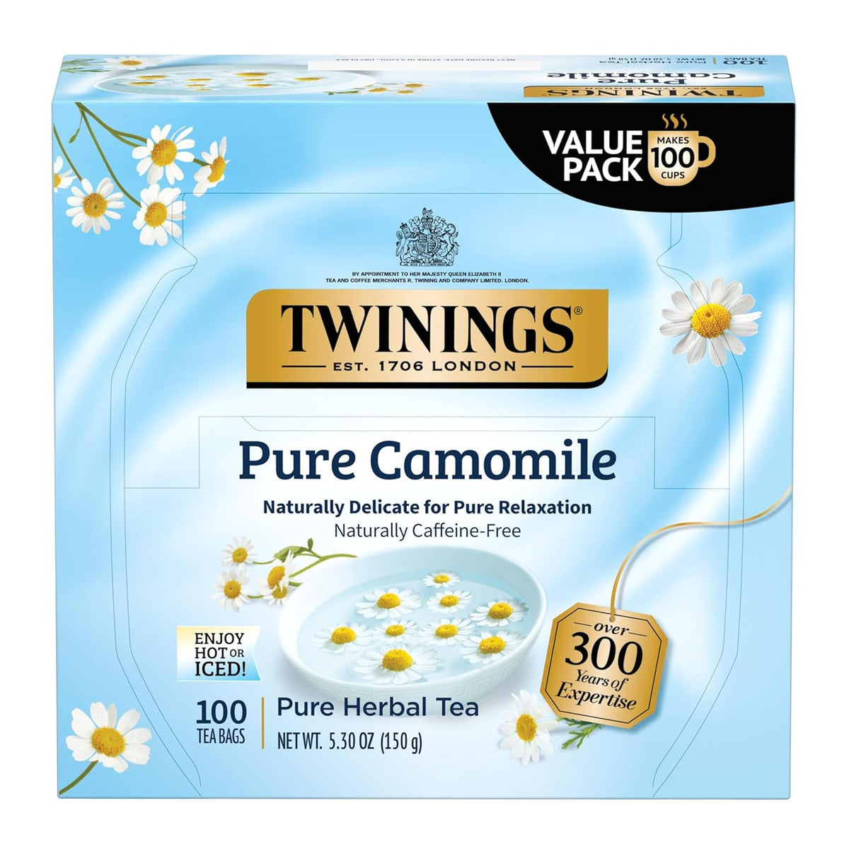 Twinings Chai Black Tea Individually Wrapped Bags, 100 Count (Pack of 1), Richly Blended with Warm Spices, Caffeinated, Enjoy Hot or Iced, 100 Teabags