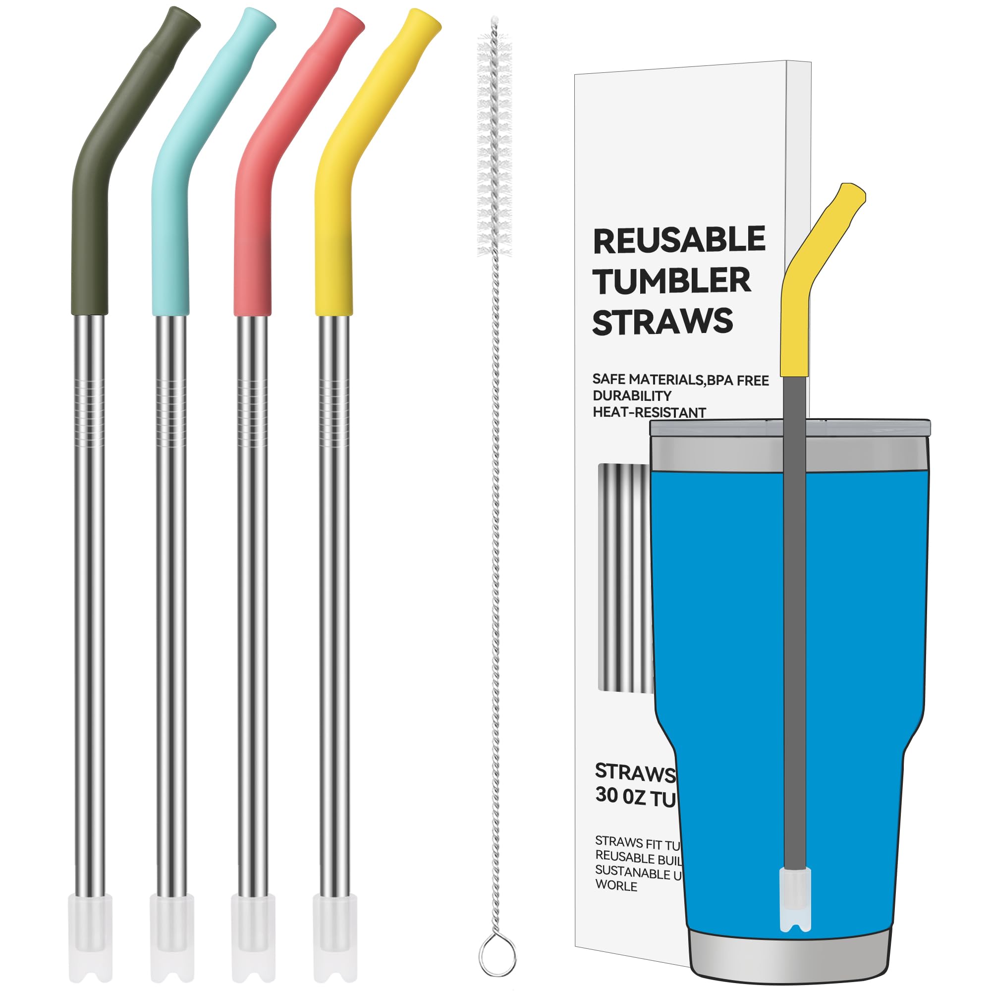 30 oz Straight Metal Straws with Silicone Tip for 30 oz Tumbler