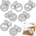 NAKLEO Coffee Stencils and Cookies Decoration 14Pcs 2.8”x2.8” and 4.3”x4.3”, Reusable Plastic Baking Templates, Barista DIY Art Craft, Capuccino Latte Chocolate Cake Biscuit
