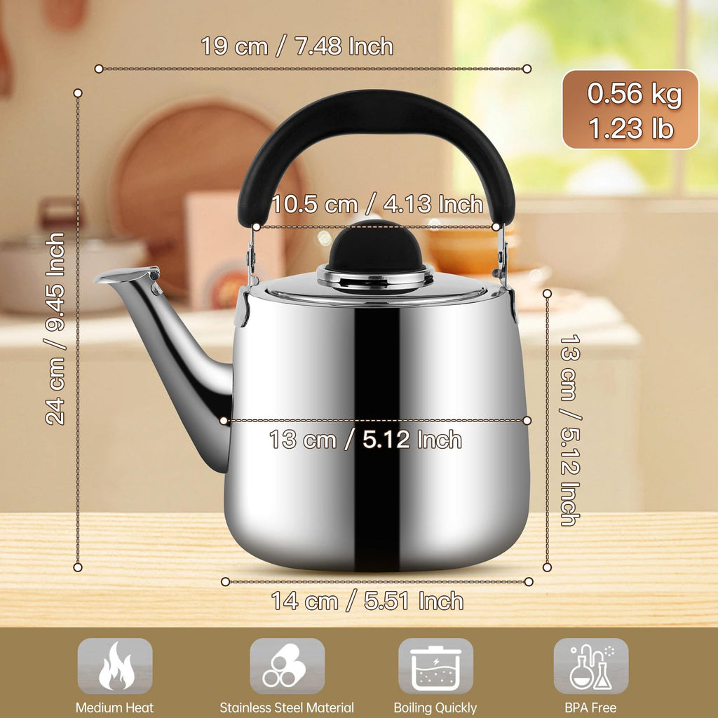 MAXCOOK 2.1 QT Stainless Steel Whistling Tea kettle for Stove Top